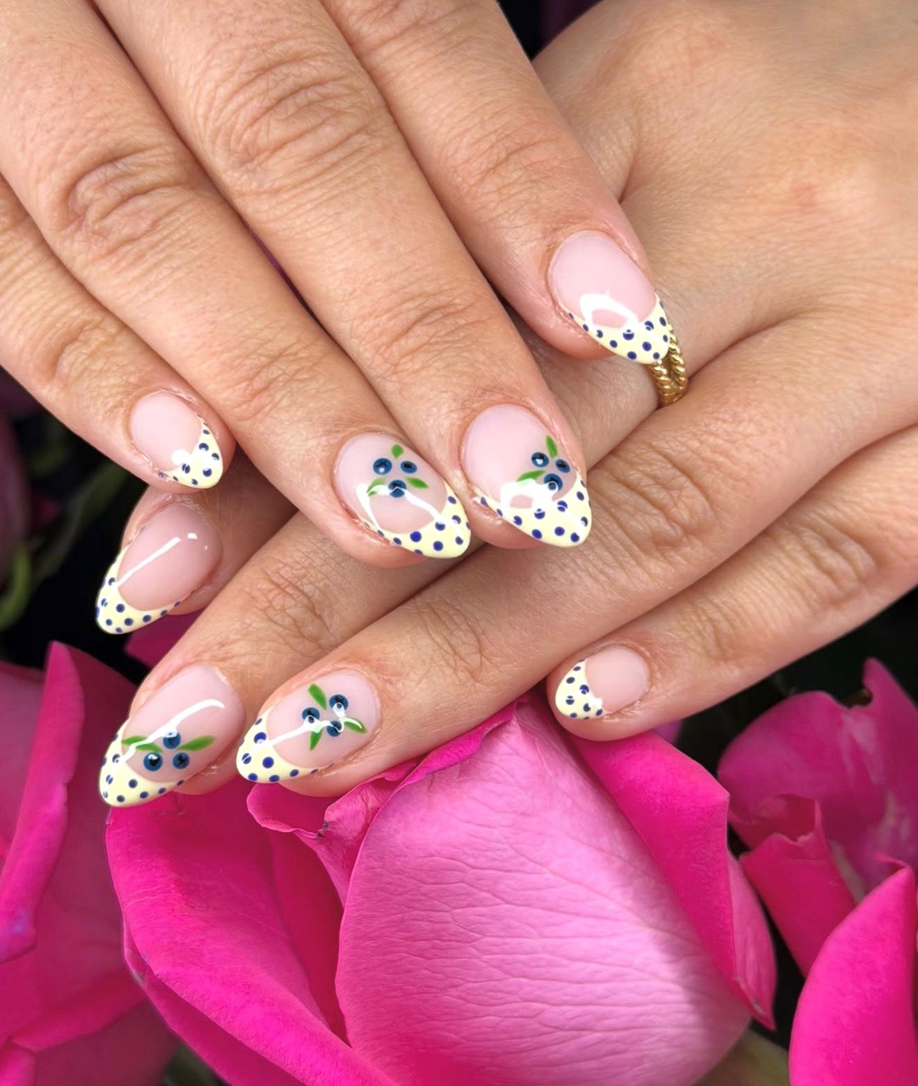 Polka dot French tips with florals